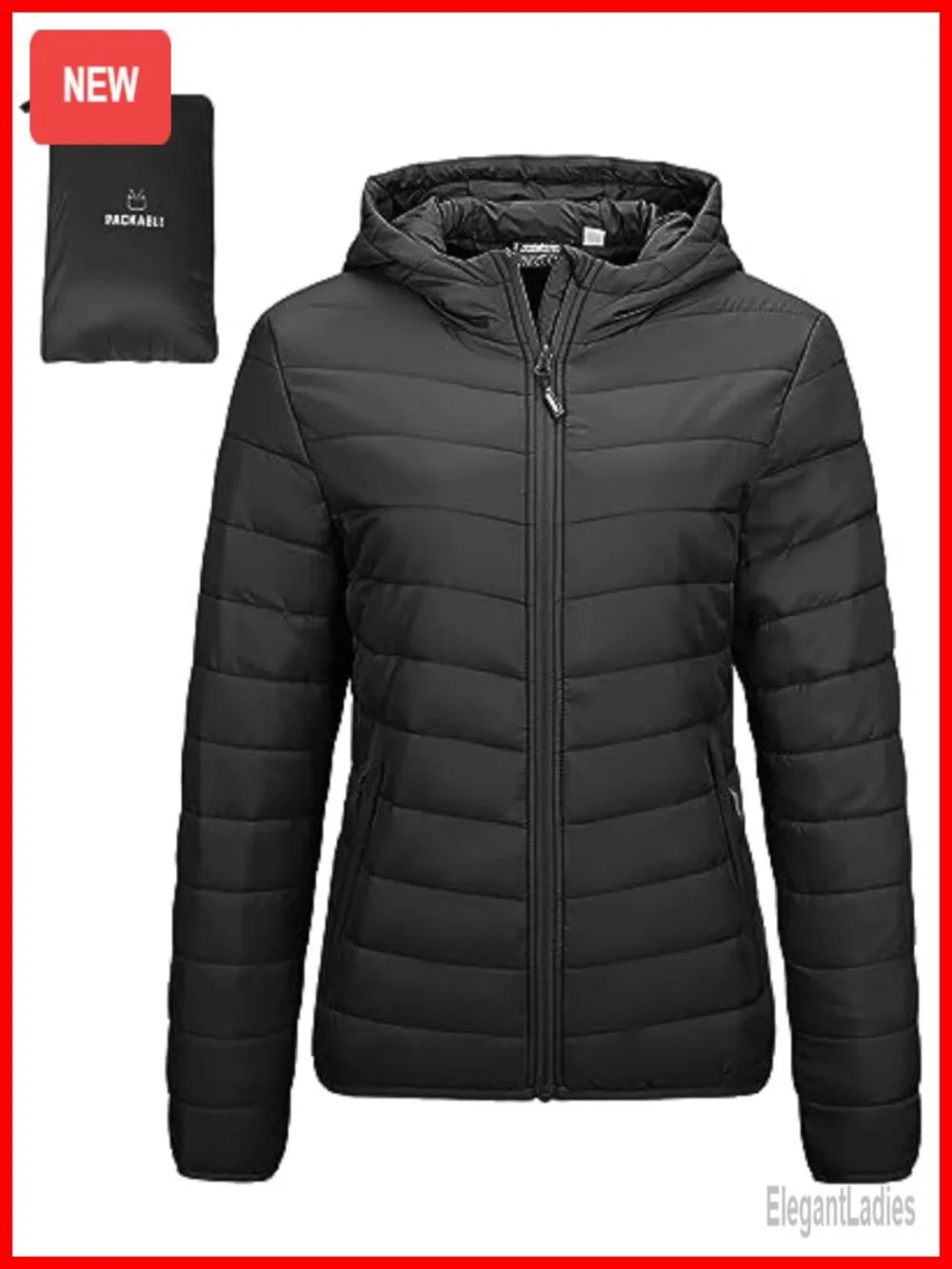 Women's Packable Lightweight Full-Zip Puffer Jacket with Hood Quilted Winter